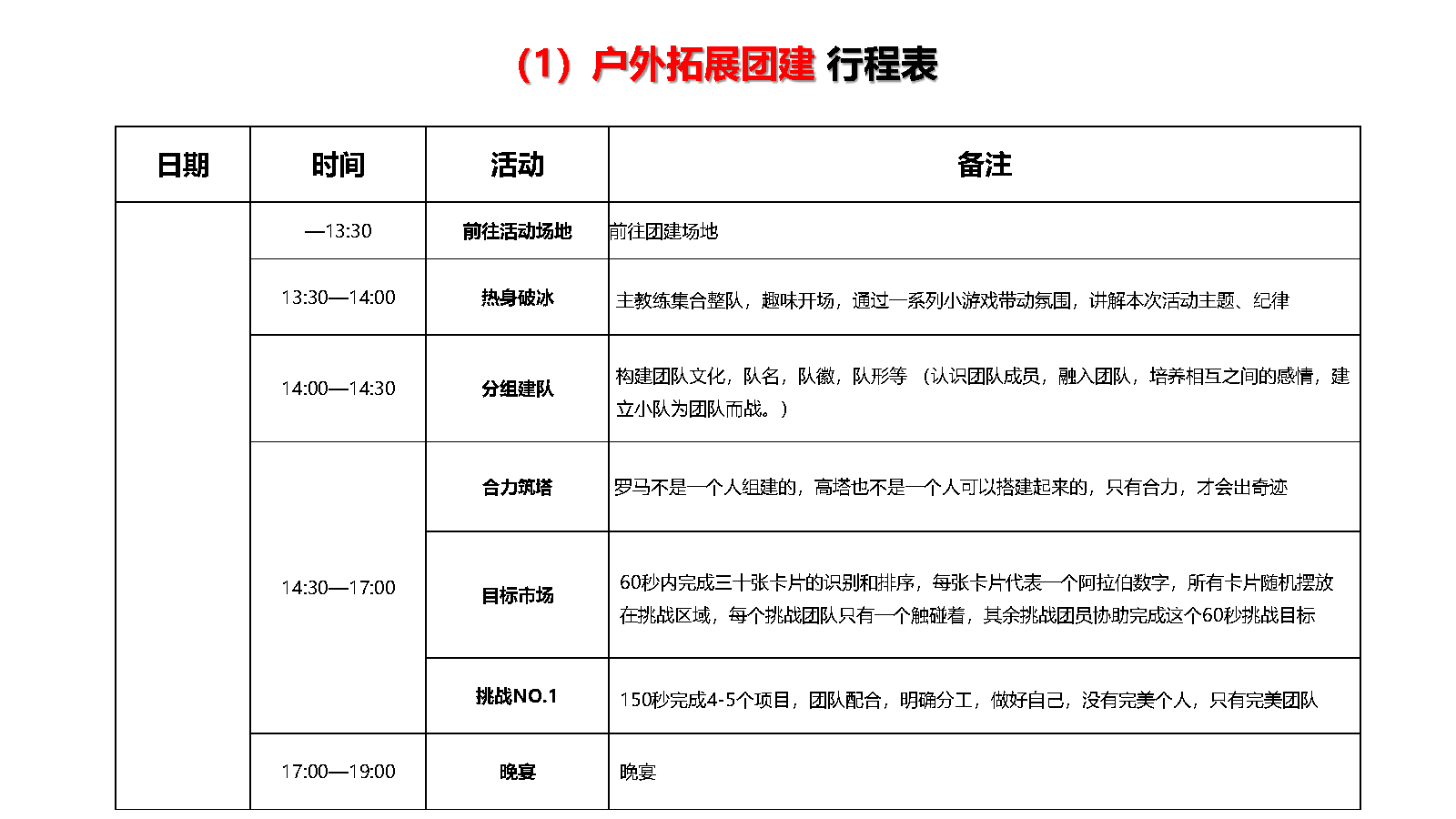 苏家理想村下午半天户外拓展团建行程表
